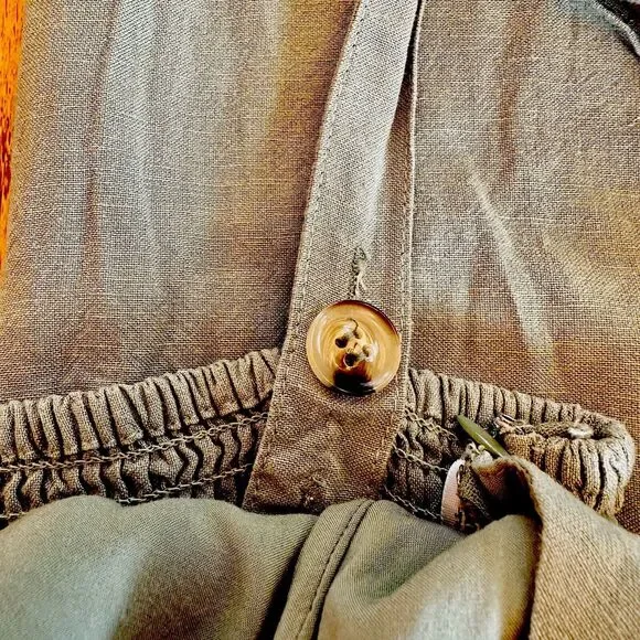 Lulus Small Sage‎ Green Striped Jumpsuit Wide Leg Button Front Adjustable Straps - Picture 12 of 16